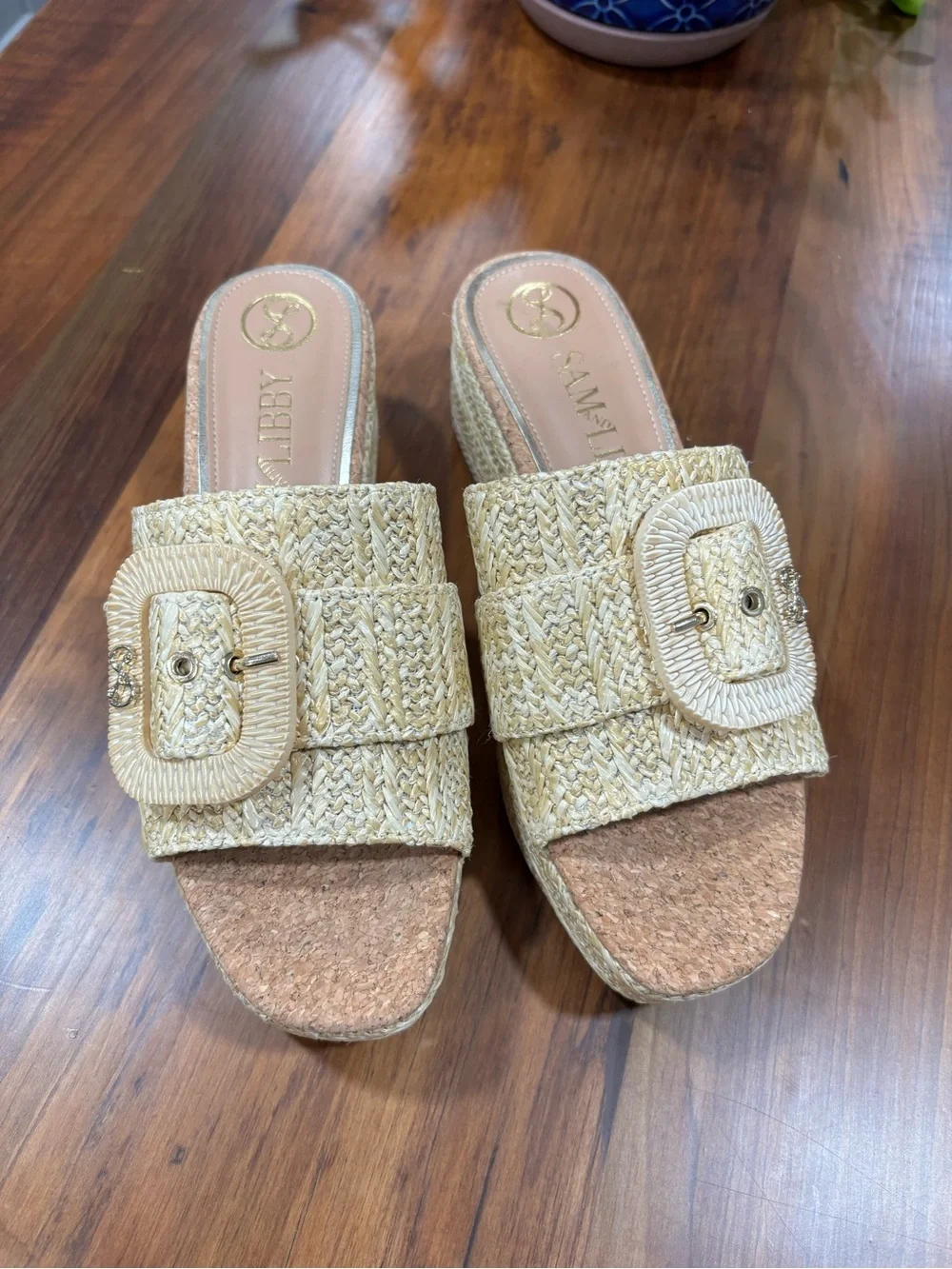 Sam & Libby Crysta Raffia Platform Sandals Cyprus Size 8